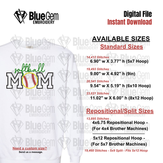 Softball Mom Applique Embroidery Design