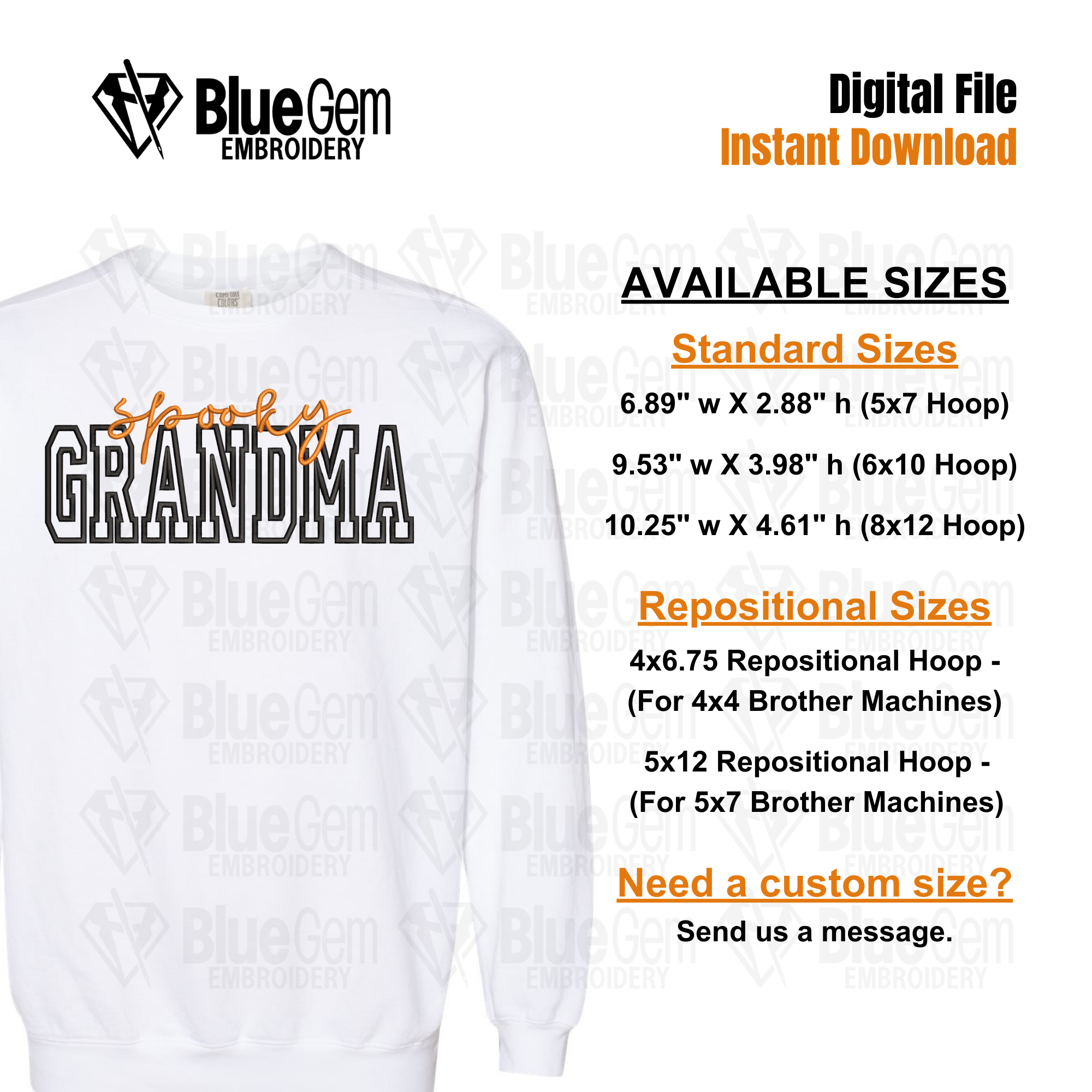 Spooky Grandma Applique Embroidery Design