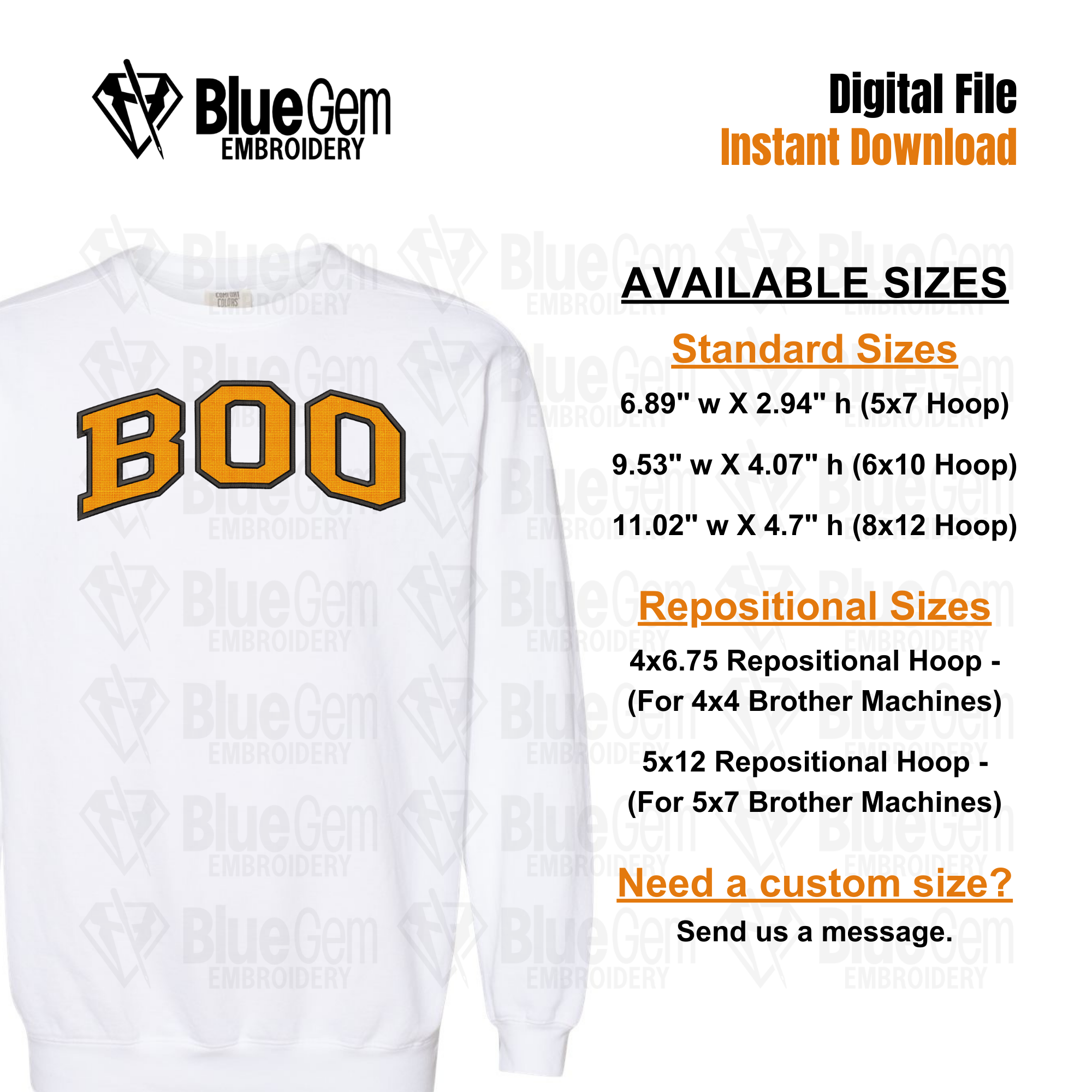 Boo Applique Embroidery Design - Curved