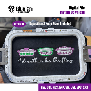 I'd Rather Be Thrifting Pyrex Dish Applique Embroidery Design