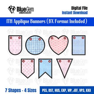 Set of 7 Bunting Banner Embroidery Designs – ITH Banners, BX Format Included, 4 Sizes