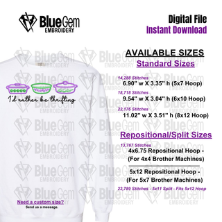 I'd Rather Be Thrifting Pyrex Dish Applique Embroidery Design