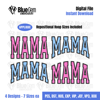 Mama Applique Embroidery Designs: Mama Applique Bundle, 4 Designs, 7 Sizes, Repositional Sizes Included