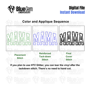 Mama Applique Embroidery Designs: Mama Applique Bundle, 4 Designs, 7 Sizes, Repositional Sizes Included