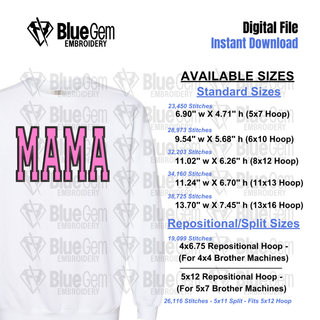 Mama Applique Embroidery Designs: Mama Applique Bundle, 4 Designs, 7 Sizes, Repositional Sizes Included