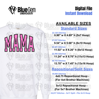 Mama Applique Embroidery Designs: Mama Applique Bundle, 4 Designs, 7 Sizes, Repositional Sizes Included
