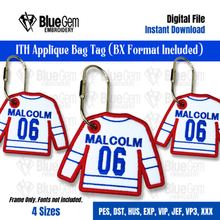 In-The-Hoop Hockey Jersey Embroidery Design – Sports Bag Tag, 4 Sizes, BX Format Included