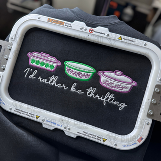 I'd Rather Be Thrifting Pyrex Dish Applique Embroidery Design