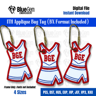 ITH Cheer Uniform Bag Tag Embroidery Design – 4 Sizes, BX Format Included