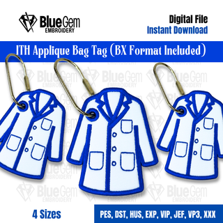 In-The-Hoop Lab Coat Bag Tag Embroidery Design – 4 Sizes, BX Format Included