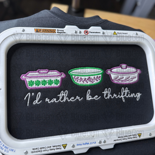 I'd Rather Be Thrifting Pyrex Dish Applique Embroidery Design