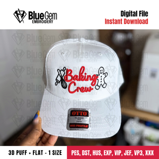Baking Crew Hat Embroidery Design - 3D Puff & Flat