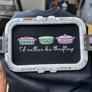 I'd Rather Be Thrifting Pyrex Dish Applique Embroidery Design