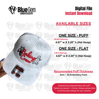 Baking Crew Hat Embroidery Design - 3D Puff & Flat
