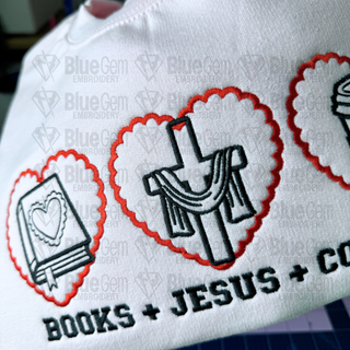 Books, Jesus and Coffee Embroidery Design