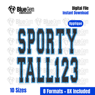 Sporty Applique Embroidery Font – Tall Varsity Applique Font, 10 Sizes, 2-in-1 Font, Bean Stitch BX Format Included (Instant Download)