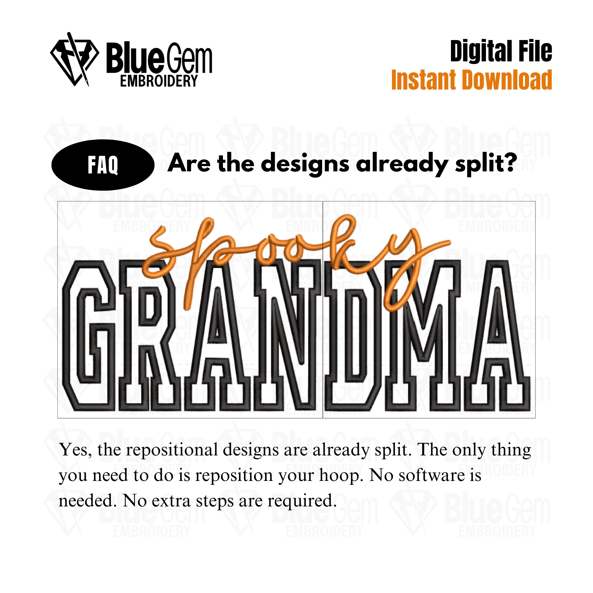 Spooky Grandma Applique Embroidery Design
