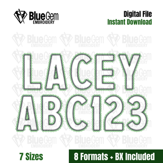 Lace Zigzag Applique Embroidery Font: Faux Lace BX Font, 7 Sizes, A-Z, 0-9 (BX Font Included)