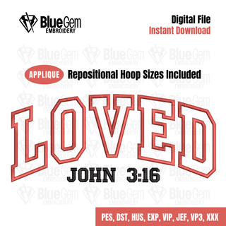 Loved John 3:16 Applique Embroidery Design