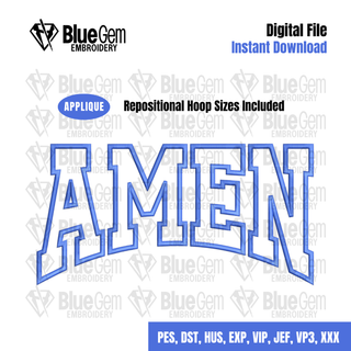 Amen Applique Embroidery Design: Arched Design, 5 Sizes (Digital Download)