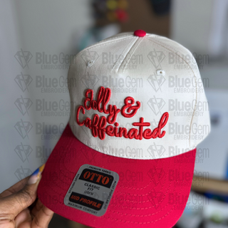 Jolly & Caffeinated Hat Embroidery Design - 3D Puff & Flat