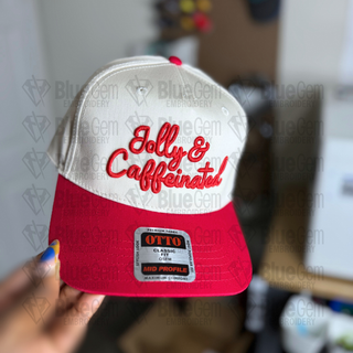 Jolly & Caffeinated Hat Embroidery Design - 3D Puff & Flat
