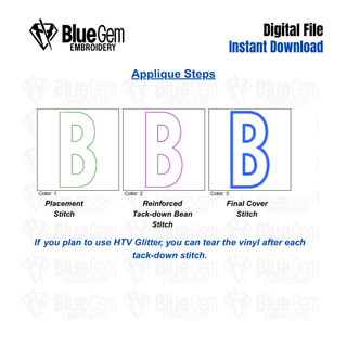 Bean Block Applique Embroidery Font: 2-1 Applique Font - 7 Sizes, 2" - 8", A-Z, 0-9 (BX Font Included)