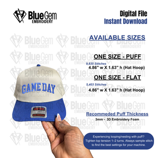 Game Day Hat Embroidery Design - Puff & Flat - RSU