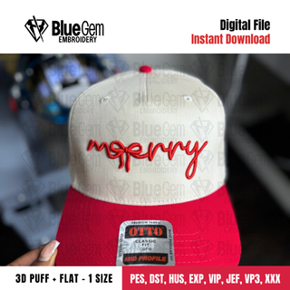 Merry Hat Embroidery Design - 3D Puff & Flat