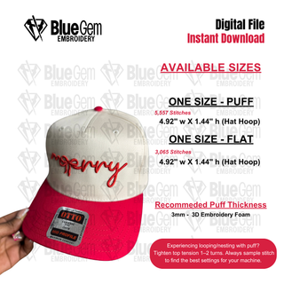 Merry Hat Embroidery Design - 3D Puff & Flat