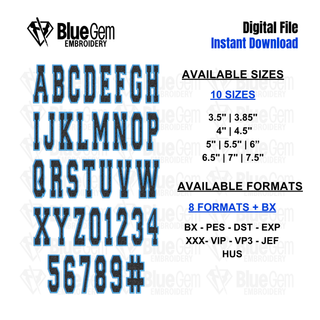 Sporty Applique Embroidery Font – Tall Varsity Applique Font, 10 Sizes, 2-in-1 Font, Bean Stitch BX Format Included (Instant Download)
