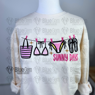 Summer Icons Applique Embroidery Design: Sunny Days Clothing Line Design, 5 Sizes, Split Sizes