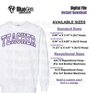 Teacher Applique Embroidery Design - Curved