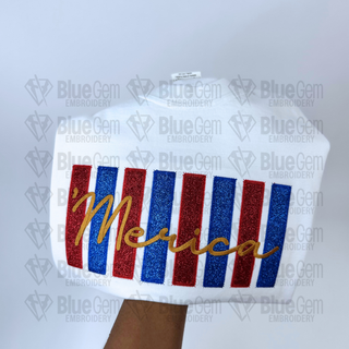 Merica Applique Embroidery Design: Independence Day Design, 5 Sizes, Repositional hoop Sizes Included