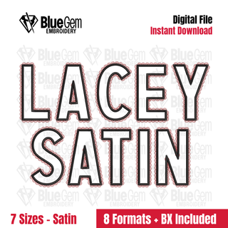 Lacey Satin Applique Embroidery Font: Faux Lace BX Font, 7 Sizes, A-Z, 0-9 (BX Font Included)
