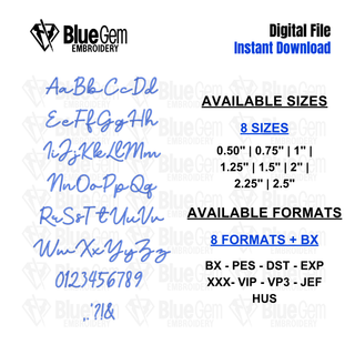 Blakely Script Embroidery Font - BX Format Included, 8 Sizes, 0.5" - 2.5", Instant Download