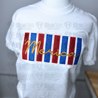 Merica Applique Embroidery Design: Independence Day Design, 5 Sizes, Repositional hoop Sizes Included