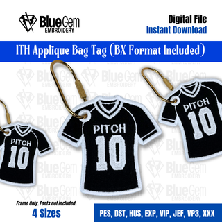 Soccer Jersey Bag Tag Embroidery Design – Short Sleeve Sports Jersey, 4 Sizes, BX Format Included