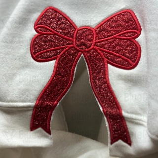 Side Bow Appliqué Sweatshirt Embroidery Design - w Quilted/Motif Outline