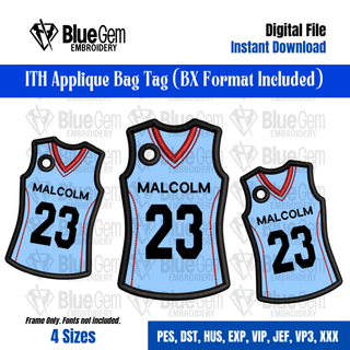 Volleyball Jersey Bag Tag Embroidery Design – Sleeveless Sports Jersey, 4 Sizes, BX Format Included