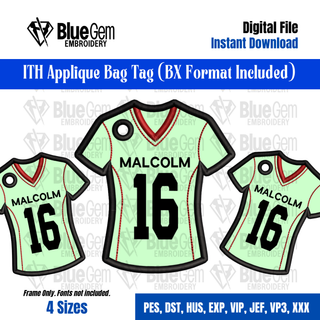 Volleyball Jersey Bag Tag Embroidery Design – Short Sleeve Sports Jersey, 4 Sizes, BX Format Included