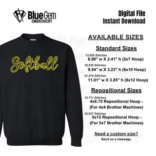 Softball Applique Embroidery Design - Script