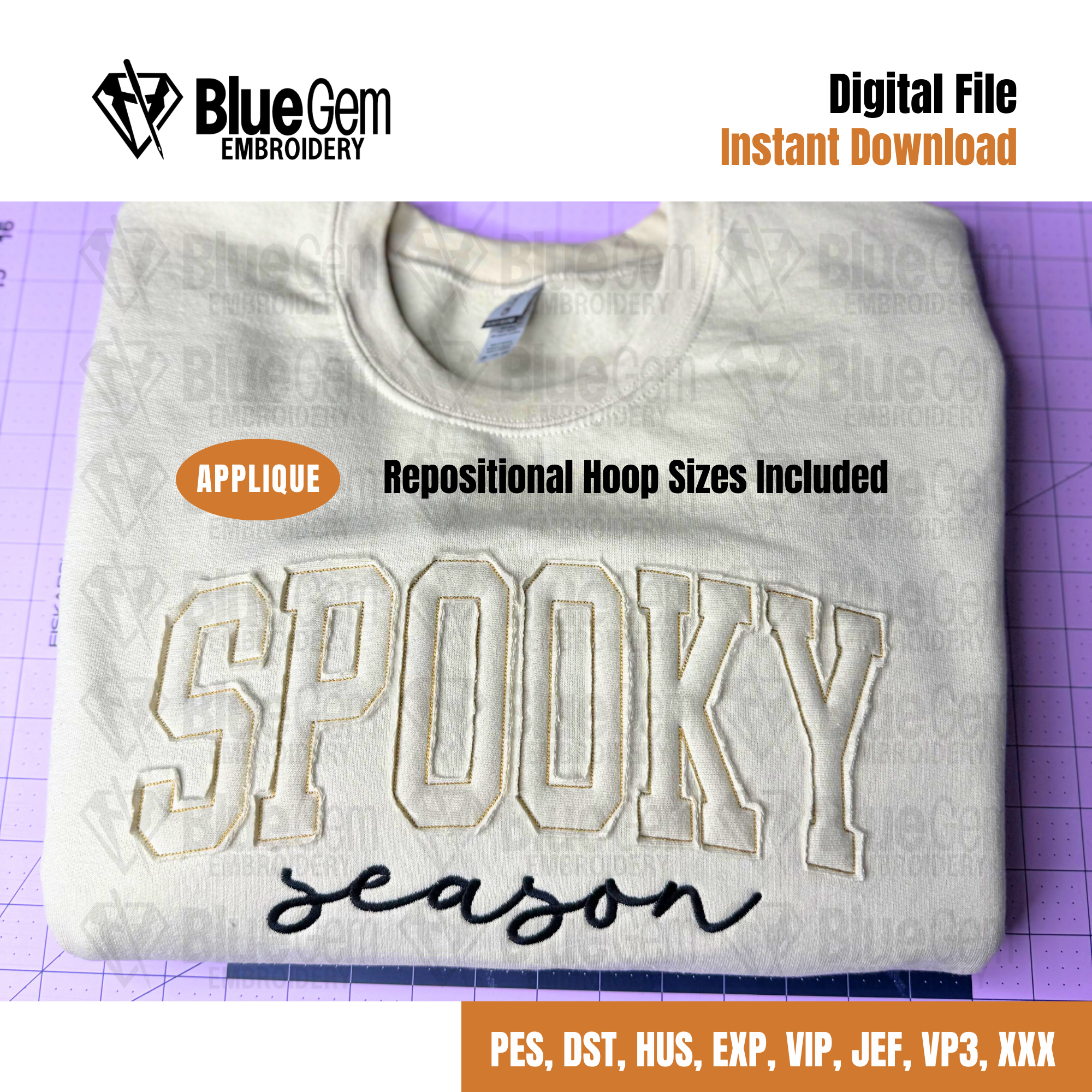 Spooky Season Applique Embroidery Design - Bean Stitch