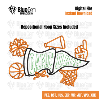 Game Day Basketball Pennant Flag Embroidery Design