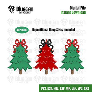 Christmas Trees Applique Embroidery Design: Bean Stitch