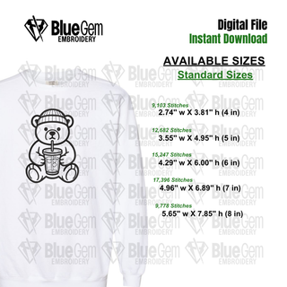 Iced Coffee Teddy Bear Applique Embroidery Design