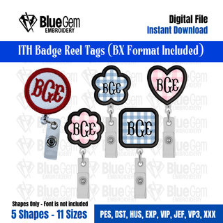 Set of 5 ITH Badge Reel Tags Embroidery Design – Healthcare Badge Holder, 11 Sizes, BX Format Included