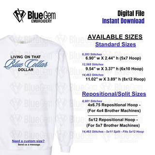 Living on that Blue Collar Dollar Embroidery Design