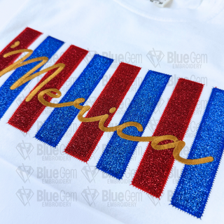 Merica Applique Embroidery Design: Independence Day Design, 5 Sizes, Repositional hoop Sizes Included