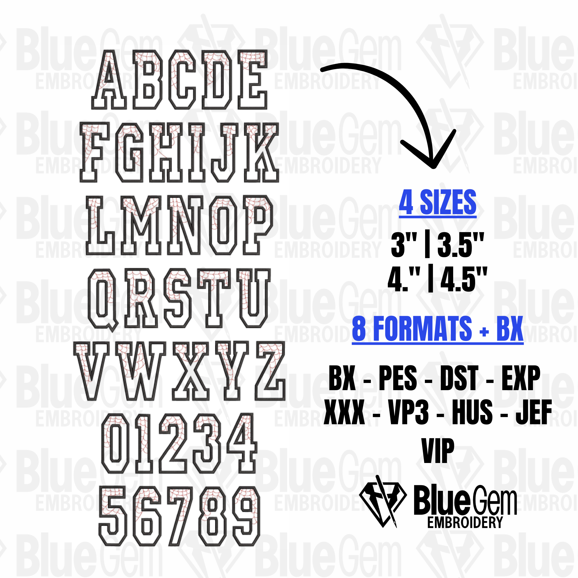 Varsity Spiderweb Embroidery Font Outline